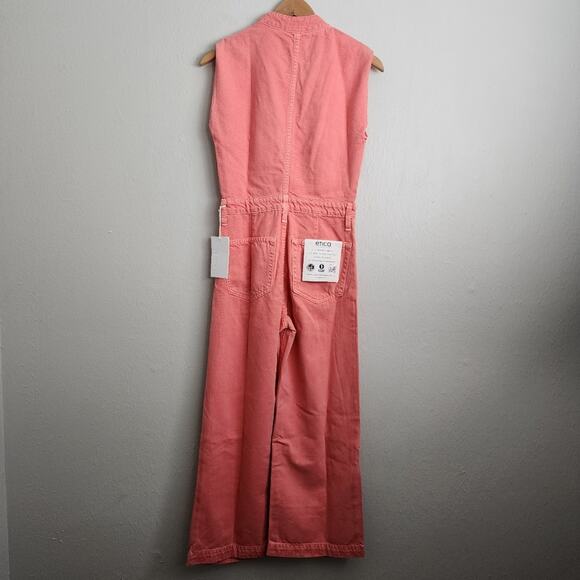 Etica Anthropologie Camden Denim Jumpsuit Coral Wide Leg Utility Small NWT - Picture 13 of 16